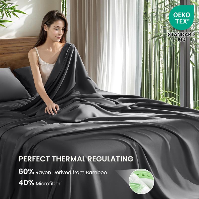 4/6-Piece Bamboo Cooling Sheet Set – Silky Soft, 16" Deep Pocket, Wrinkle & Fade Resistant