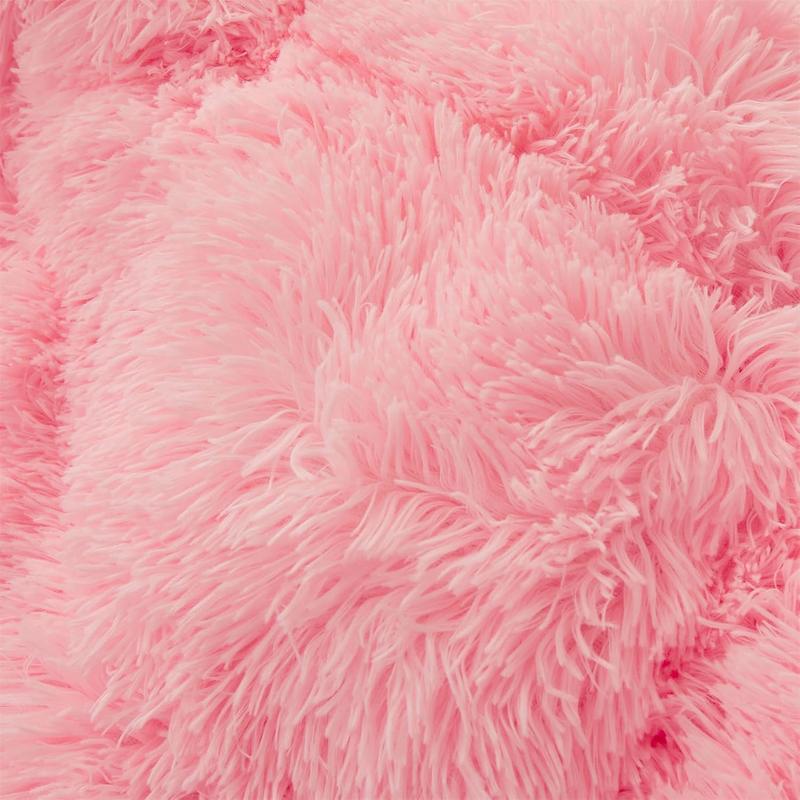 4-Piece Pink Plush Duvet Cover Set – Faux Fur, Heart Pillow