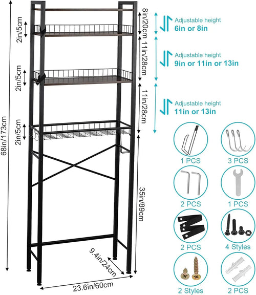 4-Tier Over Toilet Storage Rack - Space Saver Shelf