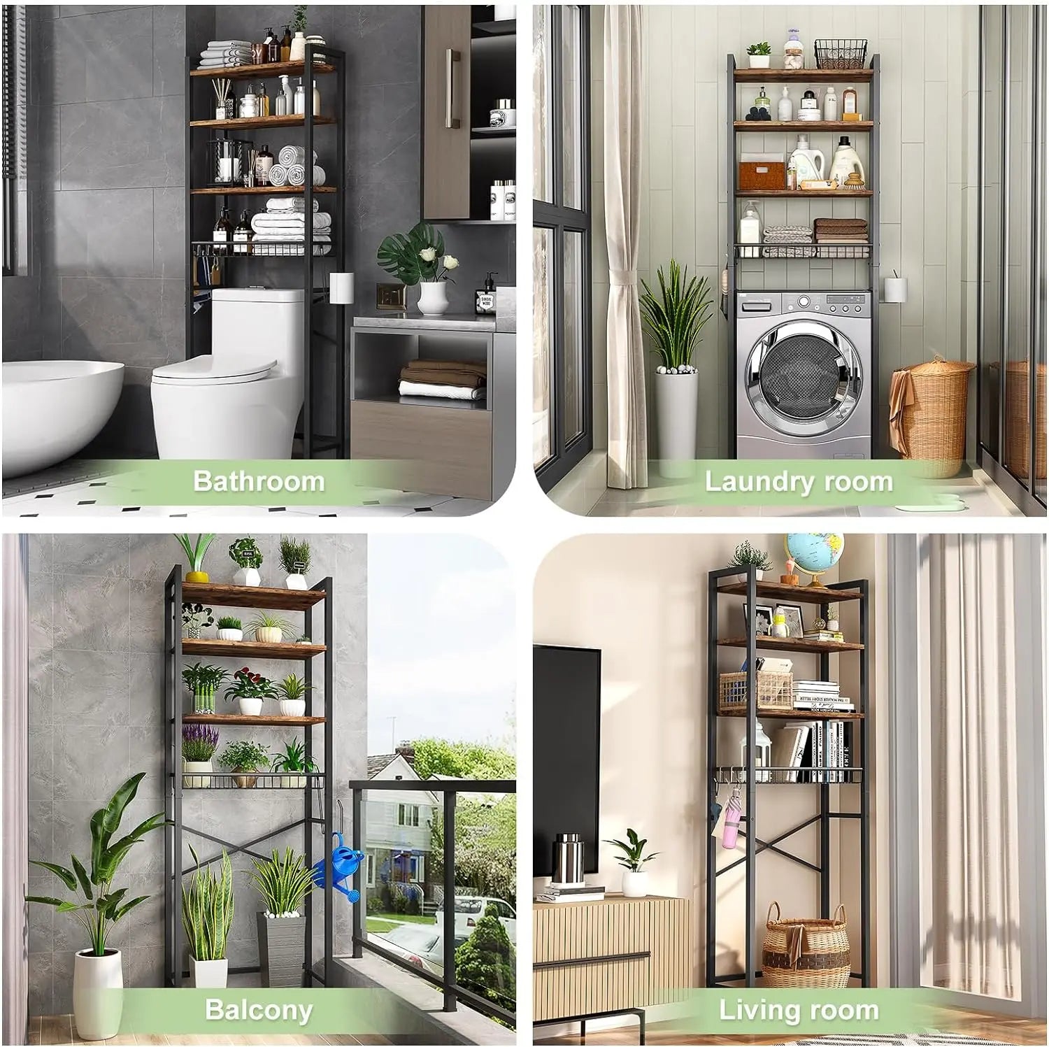 4-Tier Over Toilet Storage Rack - Space Saver Shelf