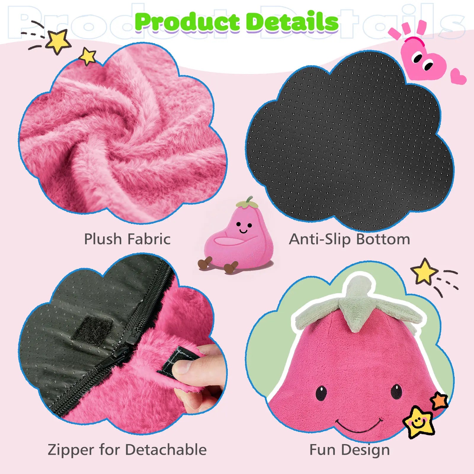 Cute Eggplant Bean Bag Chair - Plush Kids Lounge Sofa 24/31