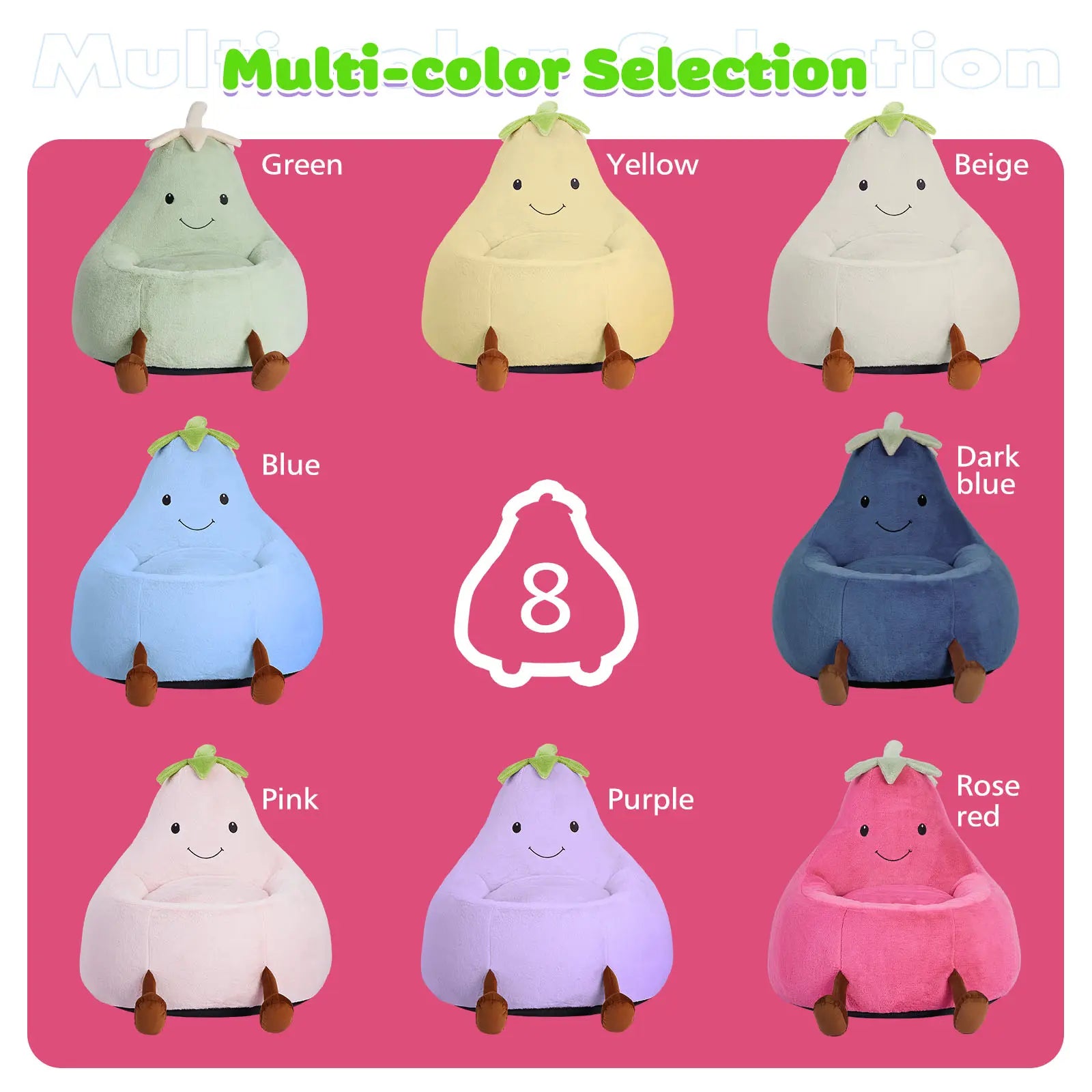 Cute Eggplant Bean Bag Chair - Plush Kids Lounge Sofa 24/31